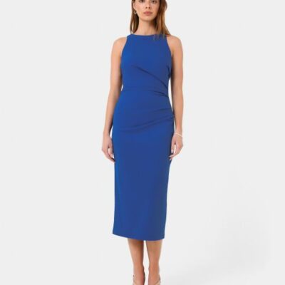 Forcast Leah Side Ruched Midi Dress