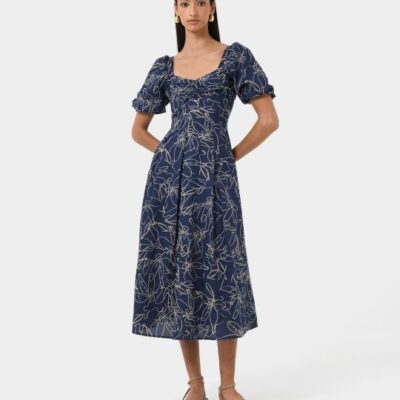 Forcast Leen Puff Sleeve Midi Dress