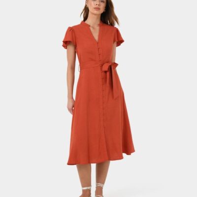 Forcast Anne Linen Midi Dress