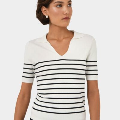 Forcast Kiki V-neck Collar Stripe Top