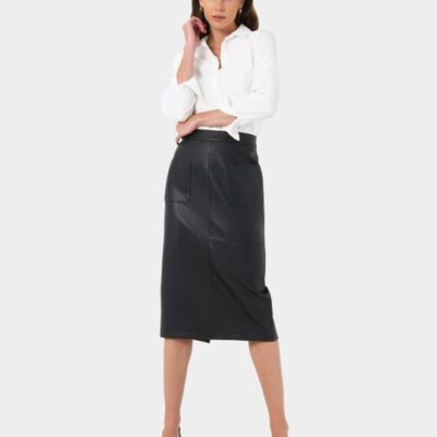 Forcast Vera Faux Leather Midi Skirt