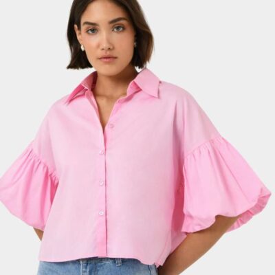 Forcast Cali Puff Sleeve Crop Shirt