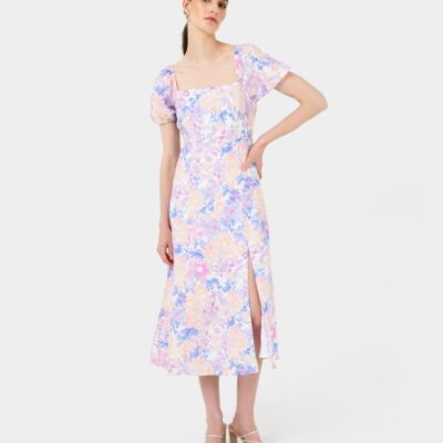 Forcast Hazy Linen Puff Sleeve Dress