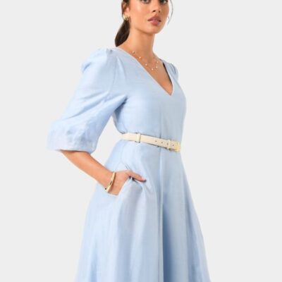 Forcast Marlie Puff Sleeve Midi Dress