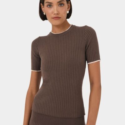 Forcast Hanni Contrast Knit Top