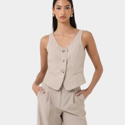 Forcast Ria Stripe Cotton Blend Vest