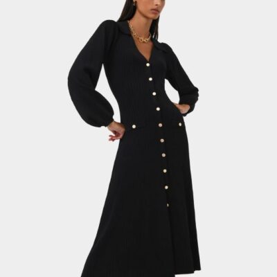 Forcast Lara Collar Midi Knit Dress