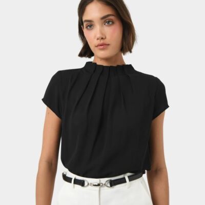 Forcast Olivia Pleated High Neck Top